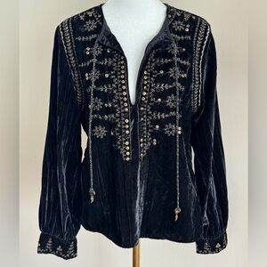 Black velvet beaded boho ZARA top. Size XS